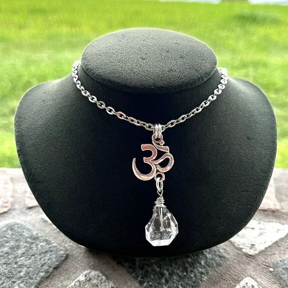 Herkimer diamond om sign charm stainless steel chain boho yoga zen crystals - Picture 3 of 10